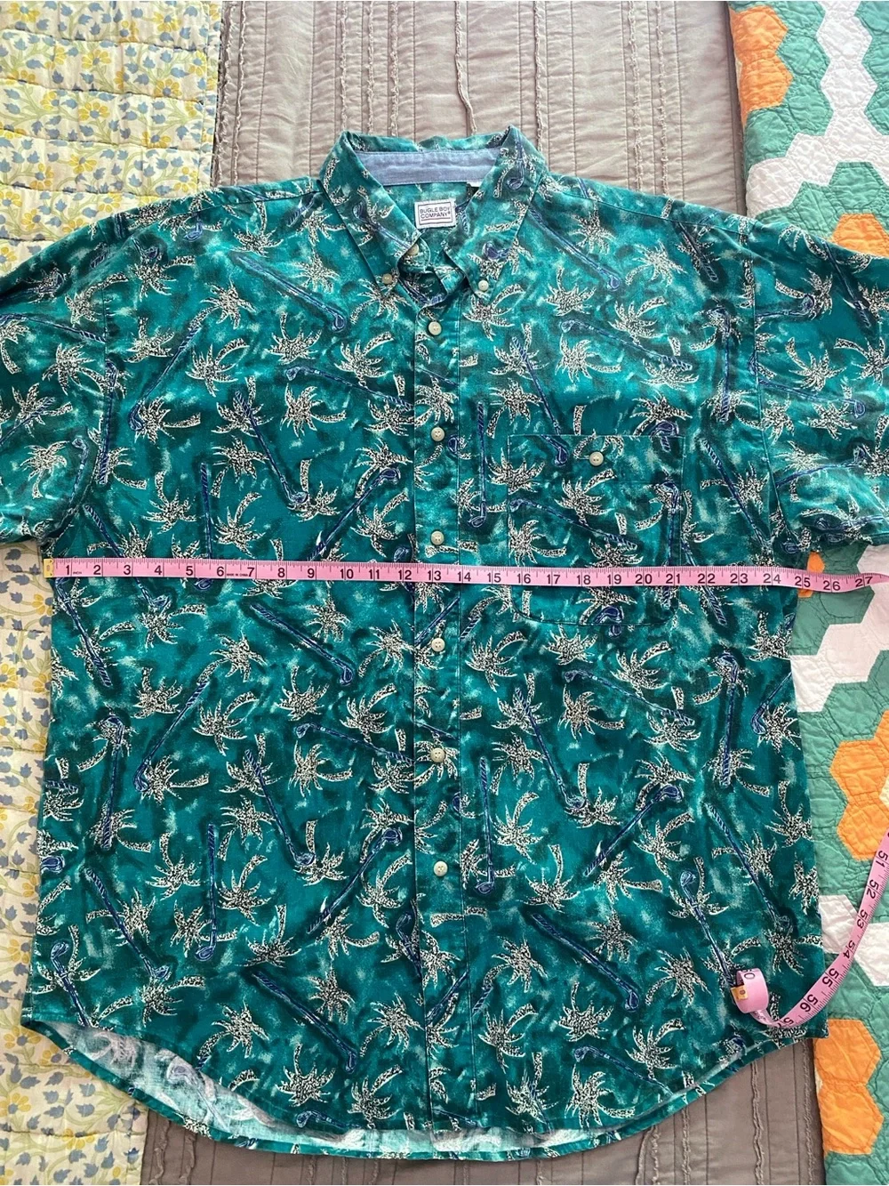 Vintage Bugle Boy Men's Teal Tropical Short-Sleeve Button-Up Shirt - size XL - Picture 9 of 11